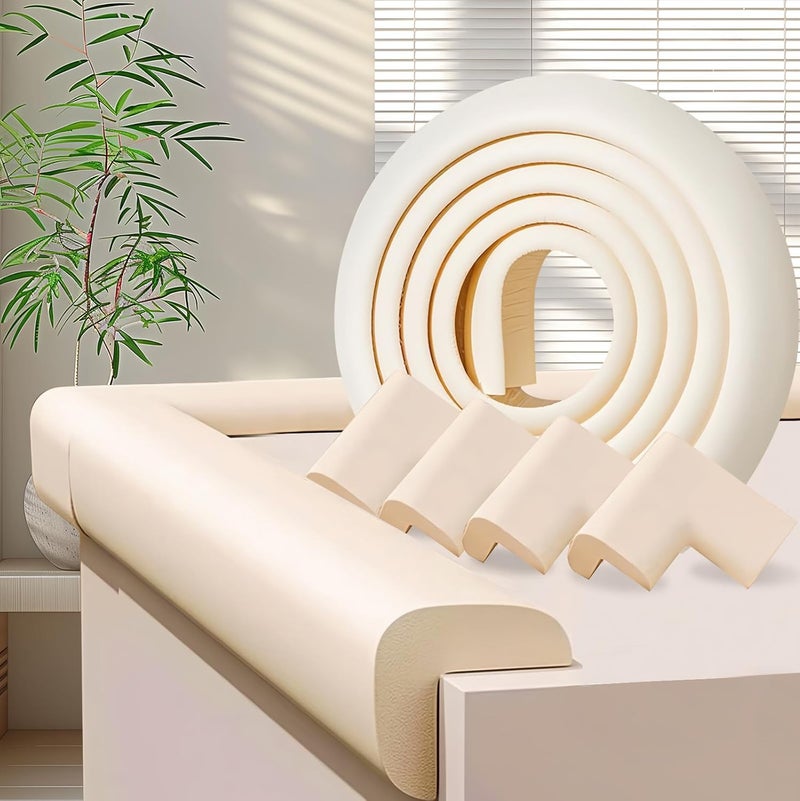 ZOMPAGO Baby Proofing Edge Corner Protector,1Roll L-Shape Soft Cabinet Door Bumper Corner Strip,4 Furniture Safety Bumper Corner Guards,Wall Protector,Self Adhesive,for Nursery,Kitchen,Fireplace,Table - Image 1